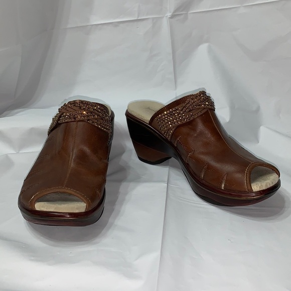 𝅺JAMBU Miami-Vegan Brown Slide on Heeled Sandals Mules Clogs Size 7M - Picture 1 of 14